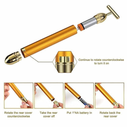 24K Gold Energy Beauty Bar — Electric Facial Massage Roller